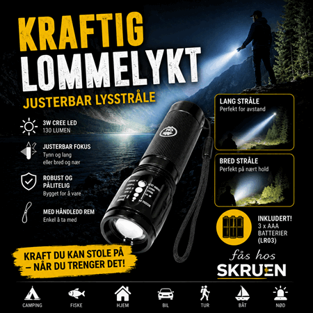 Lommelykt Led 3W Inkl batterier sort