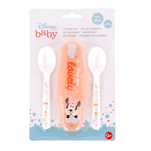Bestikk baby 2stk & etui disney plast minnie