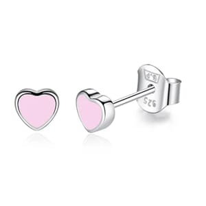 Øredobb 925 sølv hjerte rosa