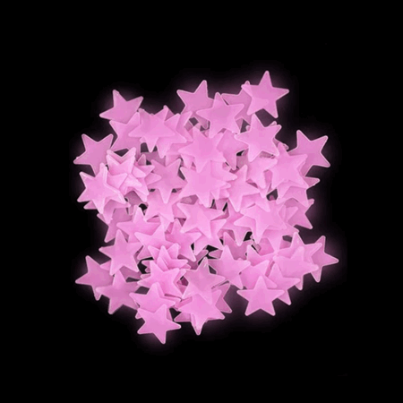 Stjerner rosa 50stk som lyser i mørket til barnerom ol.