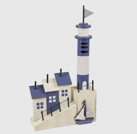 Figur fyrtårn 27cm maritim hvit/blå by