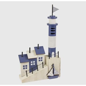 Figur fyrtårn 27cm maritim hvit/blå by