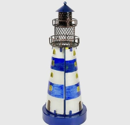 Fyrtårn 32cm rustfritt metall blå/hvit