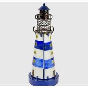 Fyrtårn 32cm rustfritt metall blå/hvit
