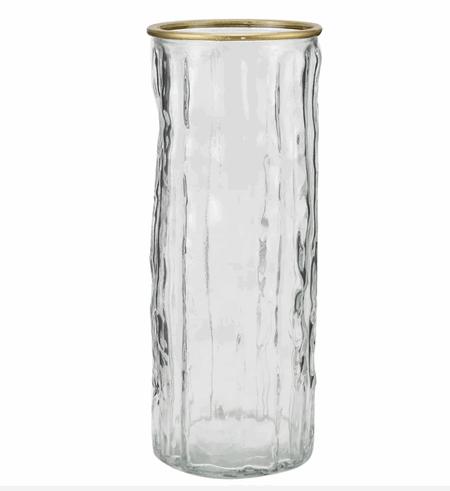 Vase i glass ruglete gullkant 26cm