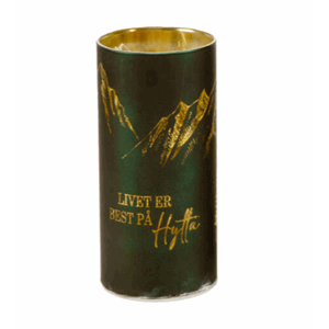Lyslykt led livet er best hytta Grønn 7x15cm