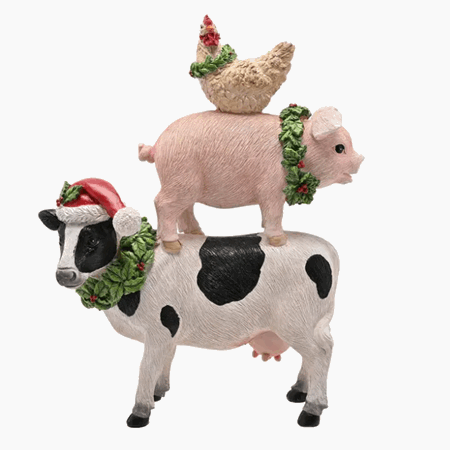 Figur ku, gris og høne klar for jul
