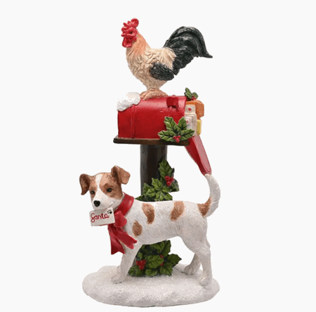 Figur hund med brev og hane