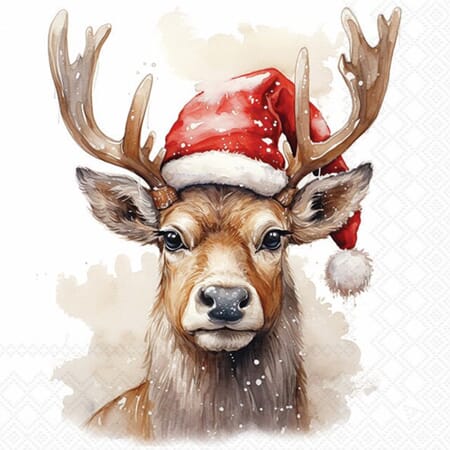 Serviett deer with santa hat 33x33cm