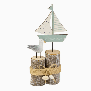 Seilbåt & måke på trstokk 21cm