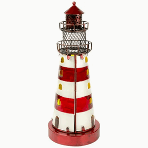 Fyrtårn 32cm rustfritt metall rød/hvit