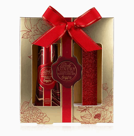 Gavesett Håndkrem & fil luxus sett gull/rød