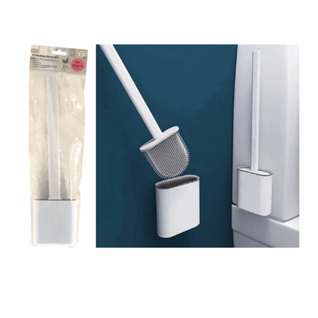 Toalettbørste 36cm silikon hvit for vegg