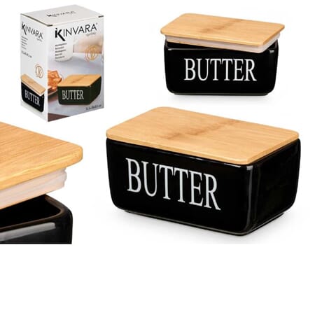 Smør skål sort/treverk