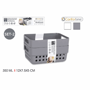 Kurv 2stk grå/hvit 12x7,5x5cm