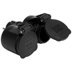 Stikkontakt 2 veis m.lokk ute sort