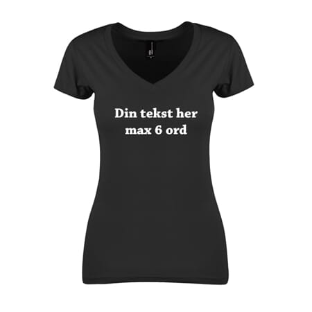 T-shirt sort dame din tekst max 6 ord