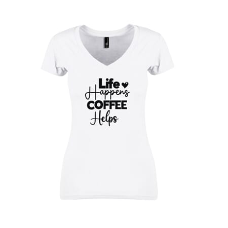 T-shirt hvit dame life happens XS-XXL