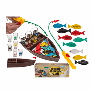 Drikkelek fiskelek i båt gavetilhan