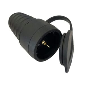 Skjøtekontakt hun med jord sort gummi med lokk IP44 skjøte