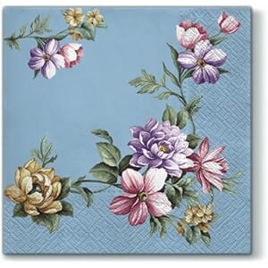 Serviett blå blomst elegant garland 33x33cm