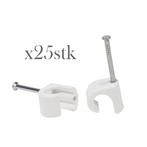 Klammer 8mm for rund kabel hvit 25stk klips ledning