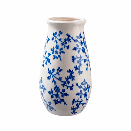 Vase i glass mønster 27,5x15,5cm hvit/blå