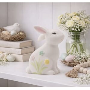 Figur hvit kanin me blomster påske 12cm