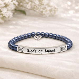 Armbånd grå perler glede & lykke