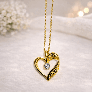 Langt smykke gullfarget hjerte blomster